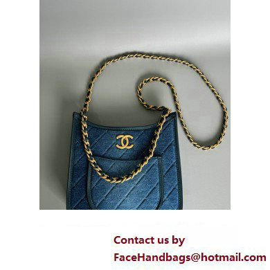 Chanel Washed Denim  &  Gold-Tone Metal Hobo Handbag AS4532 Blue 2024